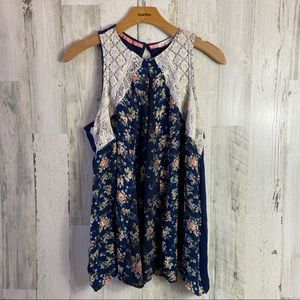 🔥SALE🔥Navy Blue Floral Lace Dressy Tank Blouse